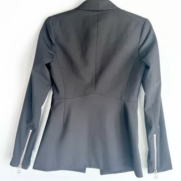 Veronica Beard Textured Black Blazer Jacket with Silver Zipper Detailing Size 0 - Picture 12 of 15